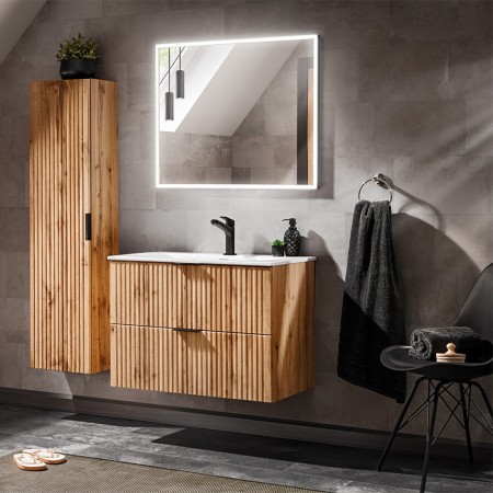 Dulap sub lavoar Comad Adel Oak, MDF, Pal melaminat, 2 sertare, stejar wotan, L.80 cm, ADEL OAK 82-80-B-2S