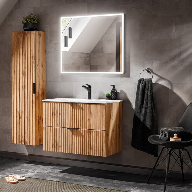 Dulap sub lavoar Comad Adel Oak, MDF, Pal melaminat, 2 sertare, stejar wotan, L.80 cm, ADEL OAK 82-80-B-2S