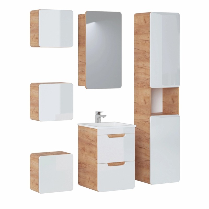 Dulap de baie cu oglinda Aruba White, MDF, PAL melaminat, stejar artizanal, 1 usa, L.40 cm, ARUBA 842 -40CM FSC