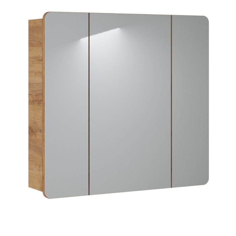 Dulap de baie cu oglinda Aruba White, MDF, PAL melaminat, stejar artizanal, 3 usi, L.80 cm, ARUBA 843 -80CM FSC