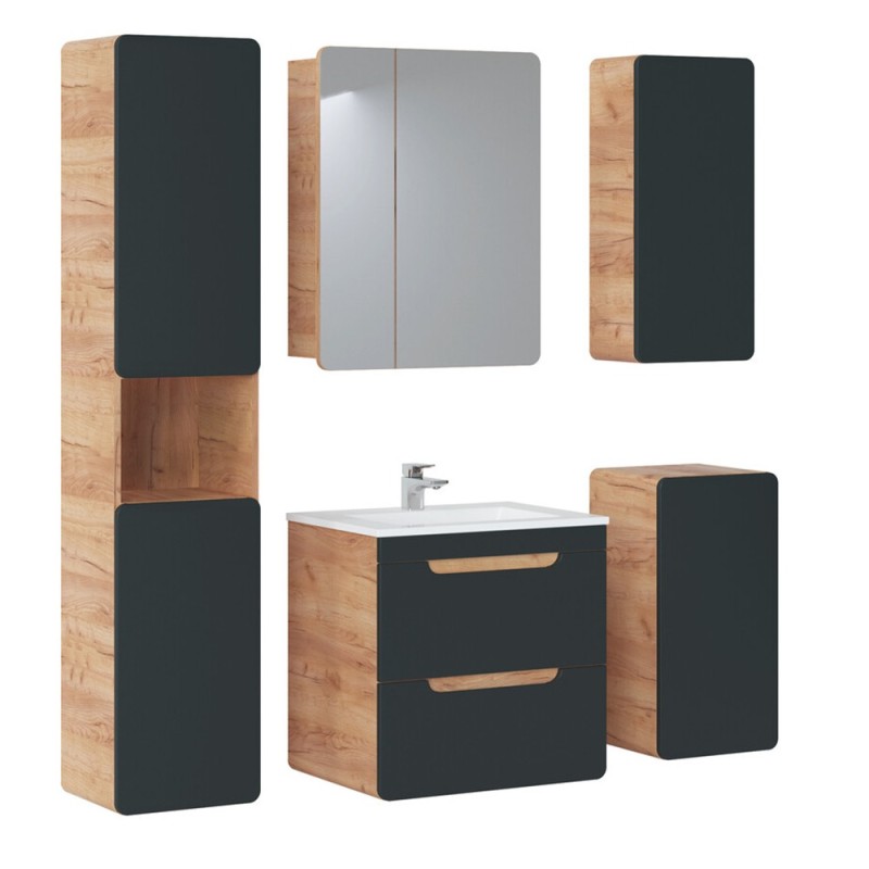 Masca lavoar Aruba Cosmos, MDF, PAL melaminat, stejar artizanal/gri spatial, 2 sertare, L.60 cm, ARUBA COSMOS 820- 60CM FSC