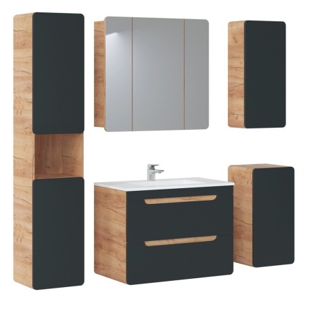 Dulap sub lavoar Aruba Cosmos, MDF, PAL melaminat, stejar artizanal/gri spatial, 2 sertare, L.80 cm, ARUBA COSMOS 821- 80CM FSC