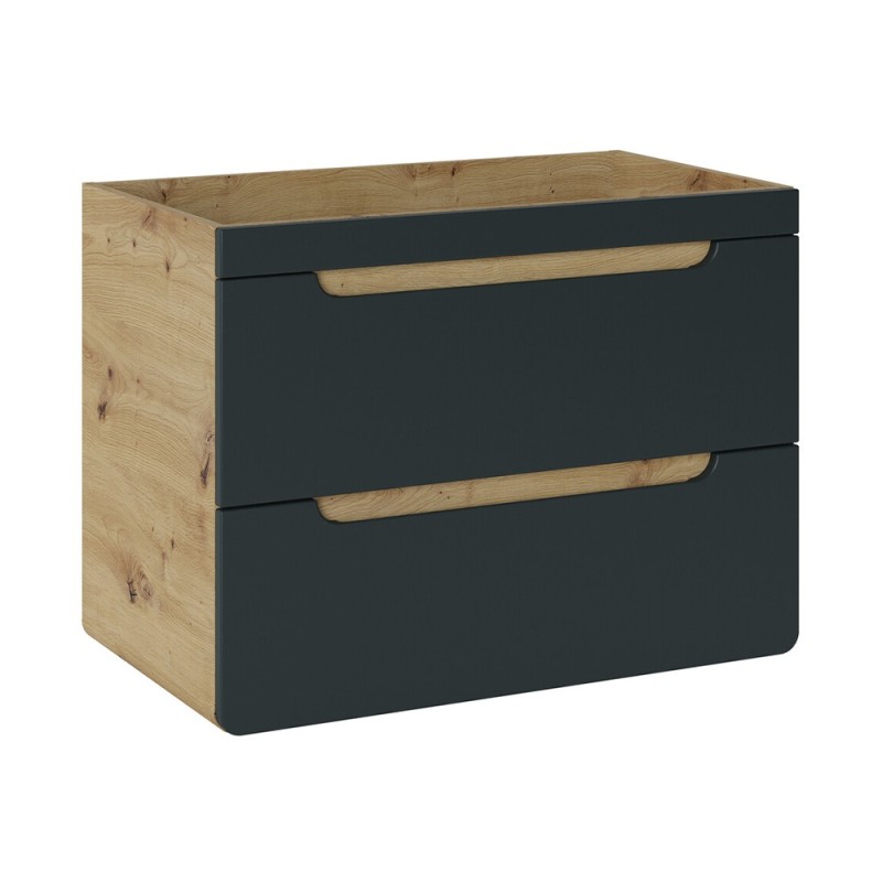 Dulap sub lavoar Aruba Cosmos, MDF, PAL melaminat, stejar artizanal/gri spatial, 2 sertare, L.80 cm, ARUBA COSMOS 821- 80CM FSC