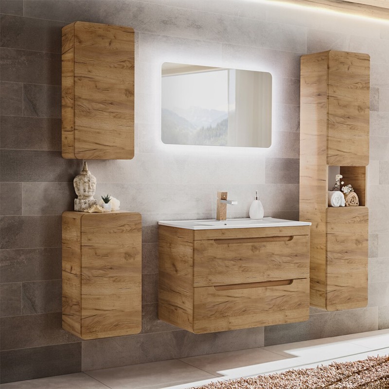 Masca lavoar Aruba Craft, MDF, PAL melaminat, stejar artizanal, 2 sertare, L.80 cm, ARUBA CRAFT 821- 80 CM FSC