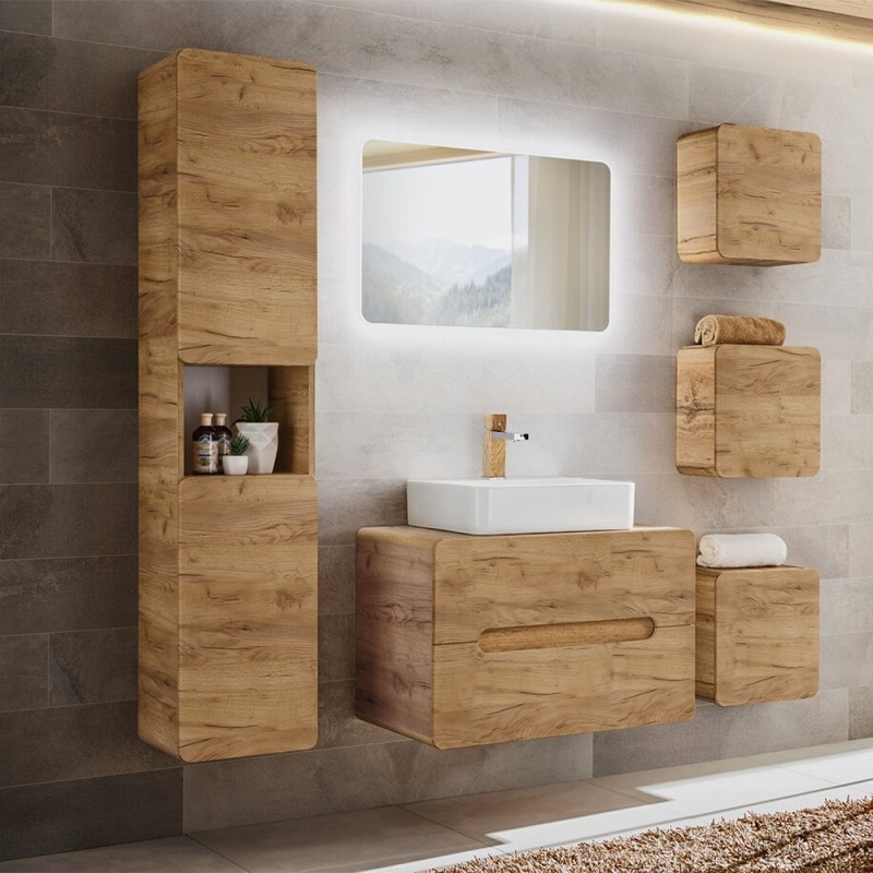 Masca lavoar Aruba Craft, MDF, PAL melaminat, stejar artizanal, 2 sertare, L.80 cm, ARUBA CRAFT 829-UN-80CM FSC