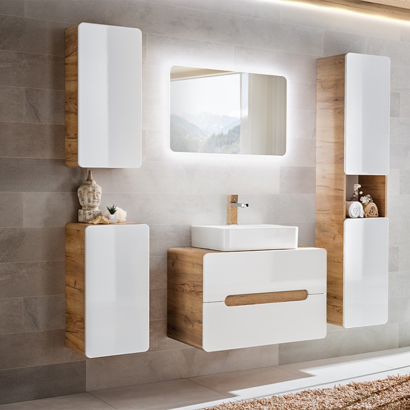 Dulap inalt Aruba White, MDF, PAL melaminat, stejar artizanal/alb lucios, 2 usi, H.170 cm, ARUBA WHITE 800 FSC