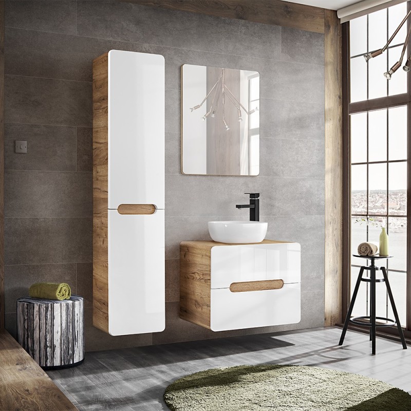 Dulap inalt Aruba White, MDF, PAL melaminat, stejar artizanal/alb lucios, 2 usi, H.170 cm, ARUBA WHITE 804 FSC