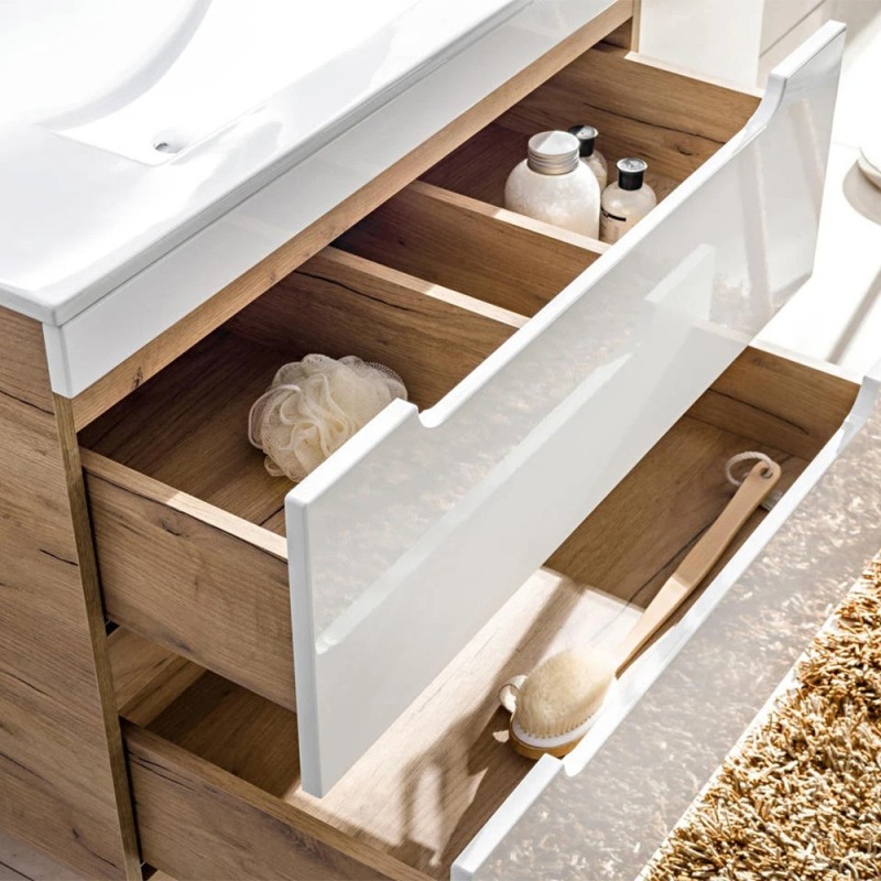 Masca lavoar Aruba White, MDF, PAL melaminat, stejar artizanal/alb lucios, 2 sertare, L.60 cm, ARUBA WHITE 820- 60 CM FSC