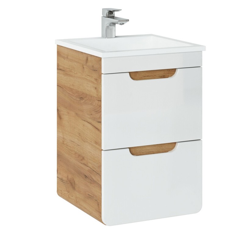 Masca lavoar Aruba White, MDF, PAL melaminat, stejar artizanal/alb lucios, 2 sertare, L.40 cm, ARUBA WHITE 823 -40CM FSC