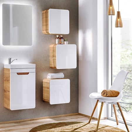 Masca lavoar Aruba White, MDF, PAL melaminat, stejar artizanal/alb lucios, 1 usa, L.40 cm, ARUBA WHITE 826 FSC