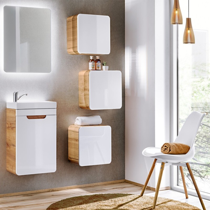 Masca lavoar Aruba White, MDF, PAL melaminat, stejar artizanal/alb lucios, 1 usa, L.40 cm, ARUBA WHITE 826 FSC
