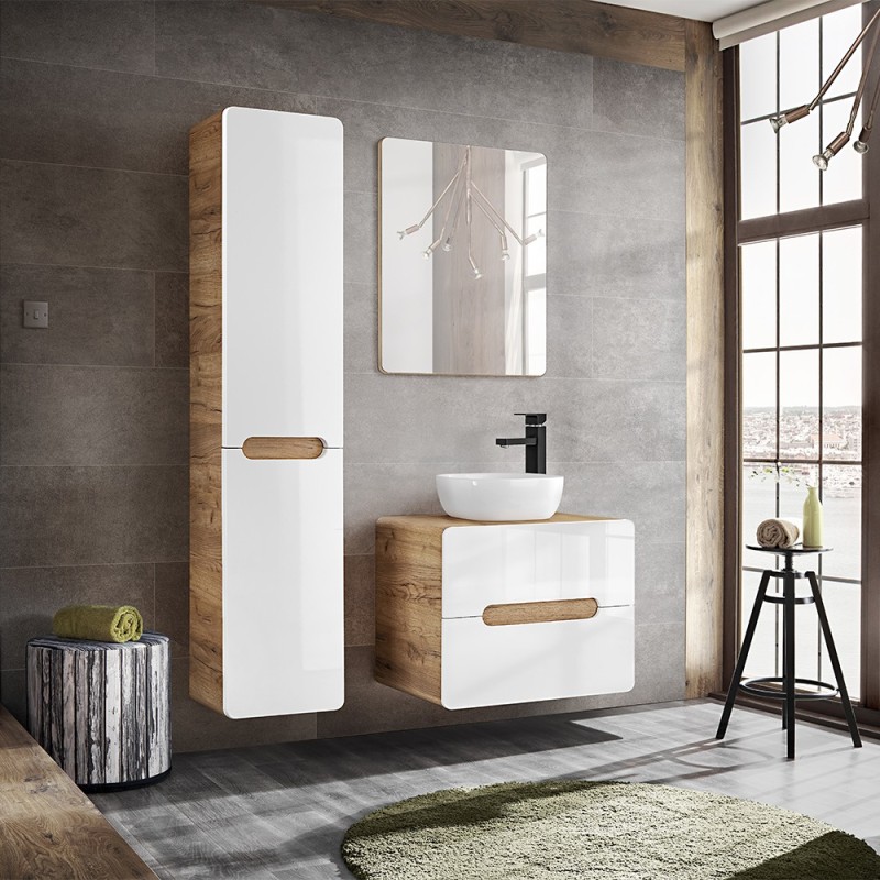 Masca lavoar Aruba White, MDF, PAL melaminat, stejar artizanal/alb lucios, 2 sertare, L.60 cm, ARUBA WHITE 828-UN-60CM FSC