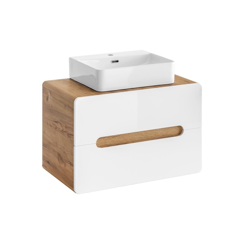Masca lavoar Aruba White, MDF, PAL melaminat, stejar artizanal/alb lucios, 2 sertare, L.80 cm, ARUBA WHITE 829-UN-80CM FSC