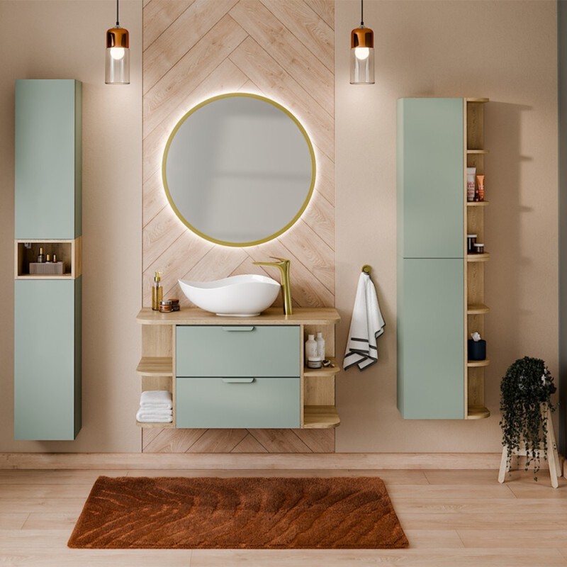 Dulap lavoar Aster Green, MDF, PAL melaminat, verde mat, 2 sertare, L.60 cm, ASTER GREEN 82-60-46-2S