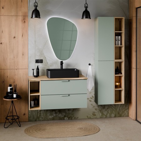 Dulap lavoar Aster Green, MDF, PAL melaminat, verde mat, 2 sertare, L.80 cm, ASTER GREEN 82-80-46-2S