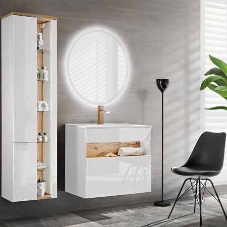 Dulap inalt Bahama White, MDF, PAL melaminat, alb/stejar wotan, H.170 cm, BAHAMA WHITE 800 FSC