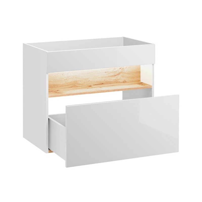Dulap lavoar Bahama White, MDF, PAL melaminat, alb/stejar wotan, 1 sertar, L.80 cm, BAHAMA WHITE 821 FSC