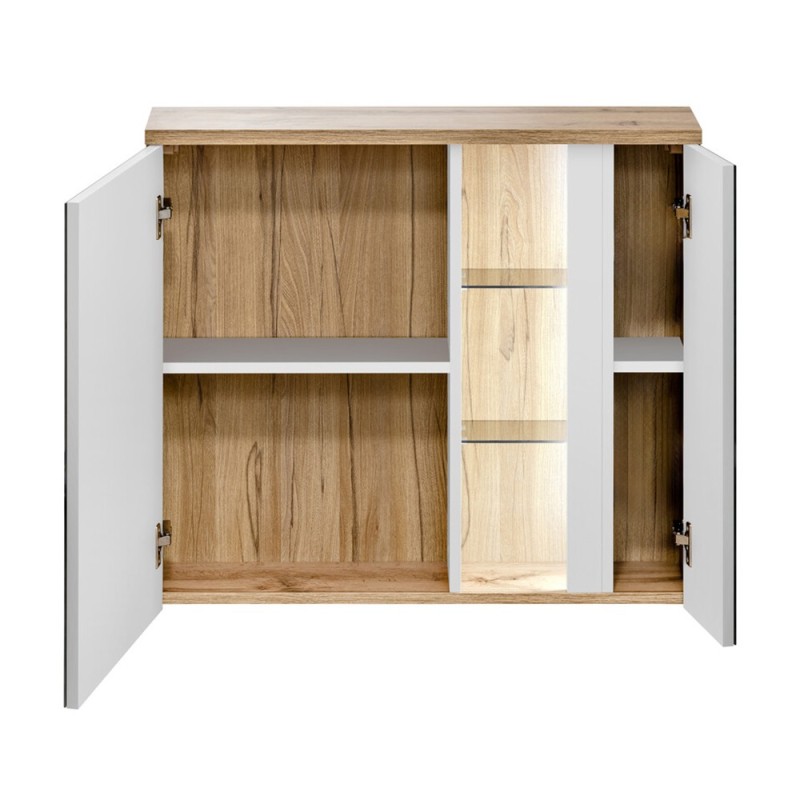 Dulap cu oglinda Bahama White, MDF, PAL melaminat, alb/stejar wotan, 2 usi, L.80 cm, BAHAMA WHITE 841 FSC