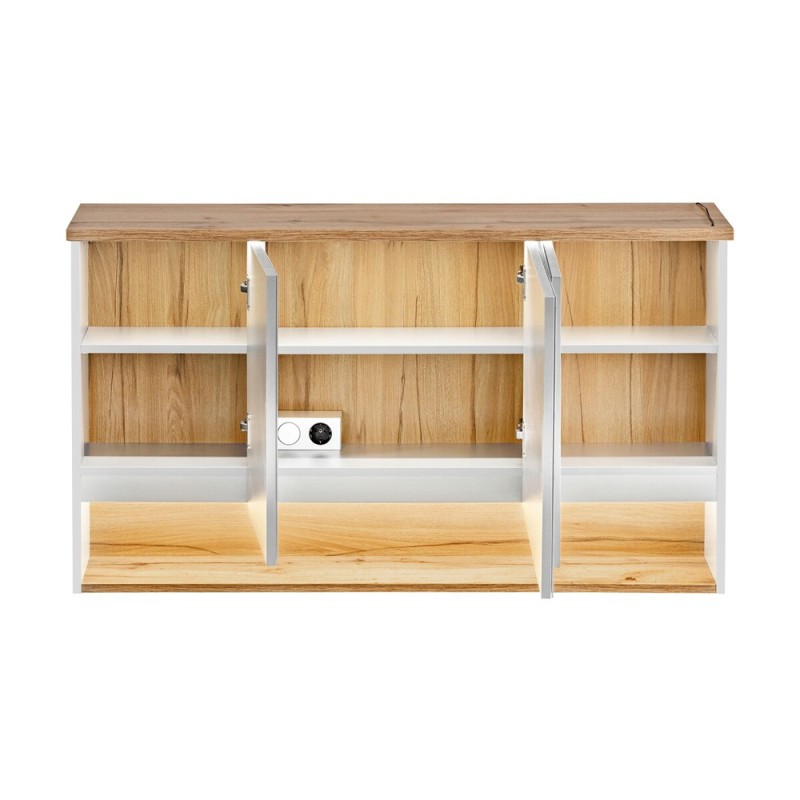 Dulap cu oglinda Bahama White, MDF, PAL melaminat, alb/stejar wotan, 3 usi, L.120 cm, BAHAMA WHITE 843 FSC