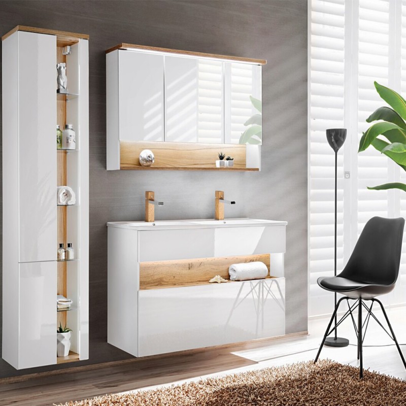 Dulap lavoar Bahama White, MDF, PAL melaminat, alb/stejar wotan, 1 sertar, L.120 cm, BAHAMA WHITE 854 FSC