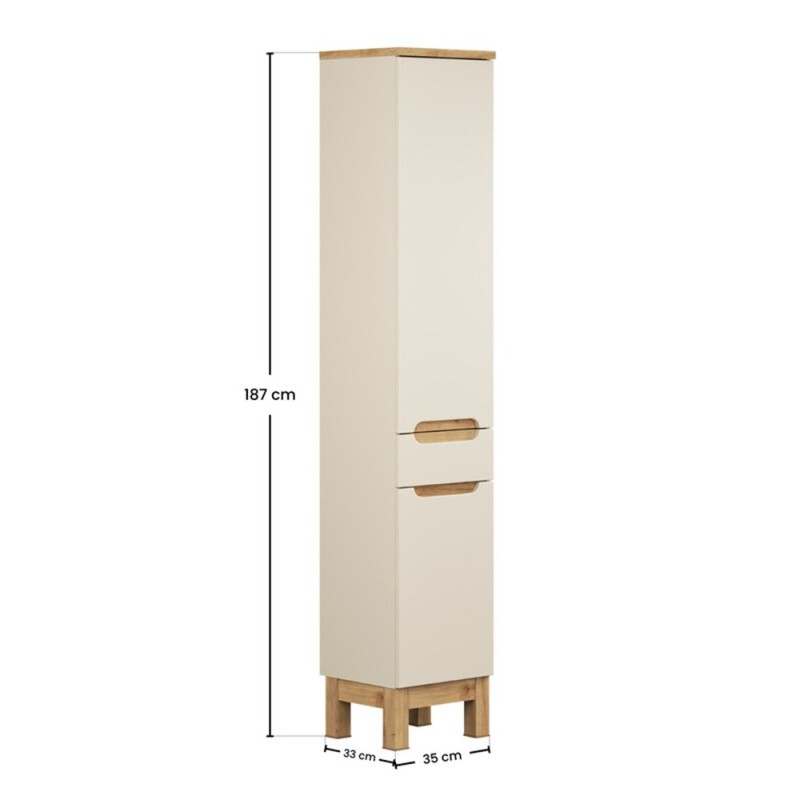 Dulap inalt Bali Cashmere, MDF, PAL melaminat, cashmir mat/stejar wotan, 2 usi, 1 sertar, H.187 cm, BALI CASHMERE 80-35-2D1S