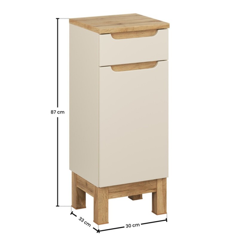 Dulap lateral Bali Cashmere, MDF, PAL melaminat, cashmir mat/stejar wotan, 1 usa, 1 sertar, L.35 cm, BALI CASHMERE 81-35-1D1S