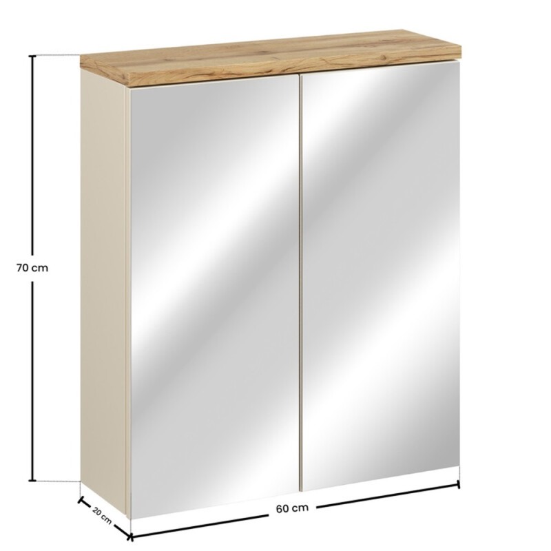 Dulap cu oglinda Bali Cashmere, MDF, PAL melaminat, cashmir mat/stejar wotan, 2 usi, L.60 cm, BALI CASHMERE 84-60-2D