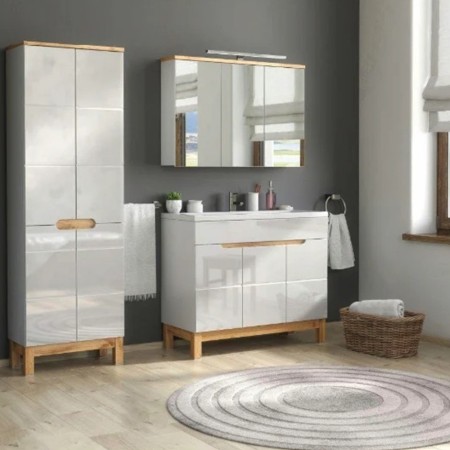 Dulap inalt Bali White, MDF, PAL melaminat, alb, 3 usi, H.187 cm, BALI WHITE 900 FSC