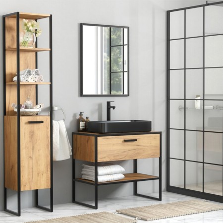 Dulap lavoar Brooklin, PAL melaminat, metal, stejar auriu, 1 sertar, L.90 cm, BROOKLIN 827 UN FSC