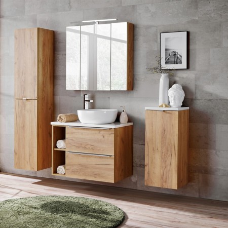 Dulap cu oglinda Capri Oak, Pal melaminat, stejar auriu, 3 usi, L.80 cm, CAPRI OAK 843A FSC