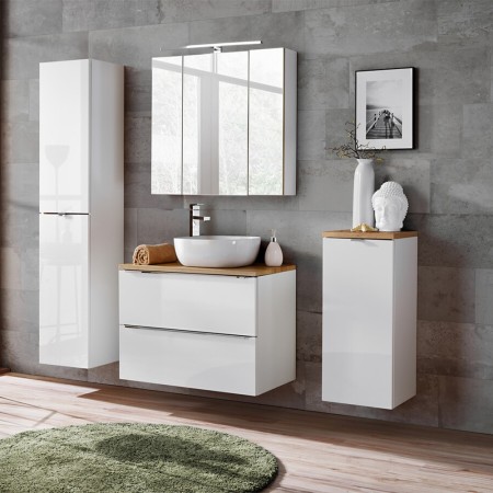 Dulap inalt cu oglinda Capri White, MDF, PAL melaminat, alb mat/stejar auriu, 2 usi, H.170 cm, CAPRI WHITE 800B FSC