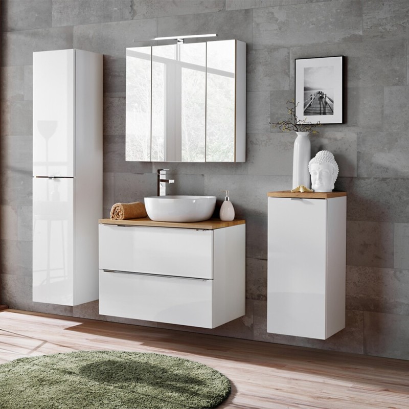 Dulap inalt cu oglinda Capri White, MDF, PAL melaminat, alb mat/stejar auriu, 2 usi, H.170 cm, CAPRI WHITE 800B FSC