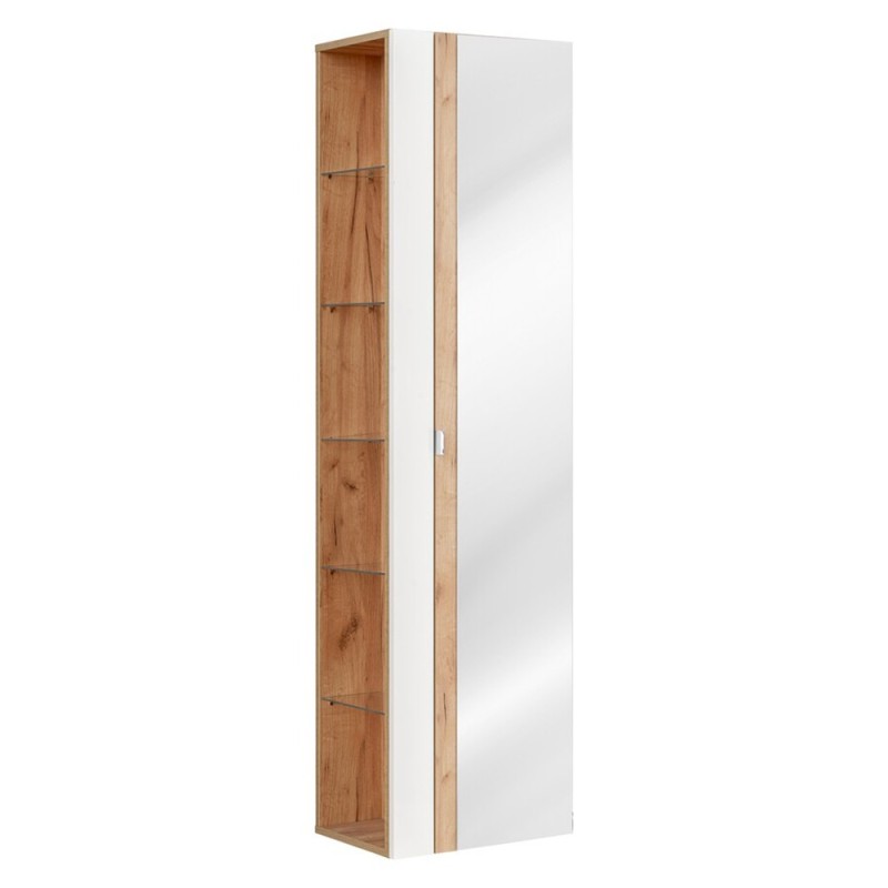 Dulap inalt cu oglinda Capri White, MDF, PAL melaminat, alb mat/stejar auriu, 1 usa, H.170 cm, CAPRI WHITE 803B FSC