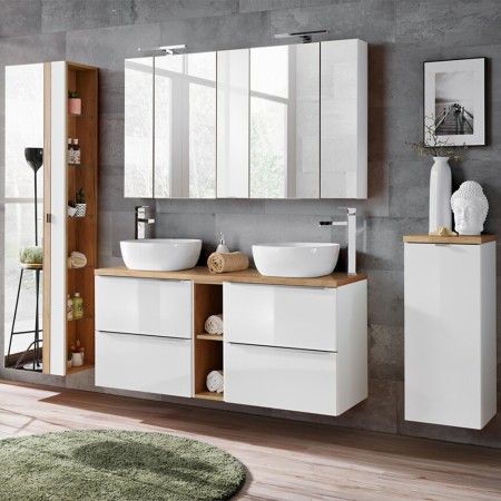 Dulap inalt cu oglinda Capri White, MDF, PAL melaminat, alb mat/stejar auriu, 1 usa, H.170 cm, CAPRI WHITE 803B FSC