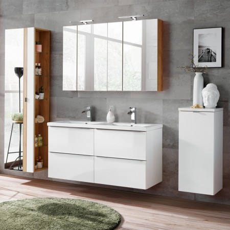 Dulap lavoar Capri White, MDF, folie PVC, alb mat/stejar auriu, 2 sertare, L.60 cm, CAPRI WHITE 820B FSC