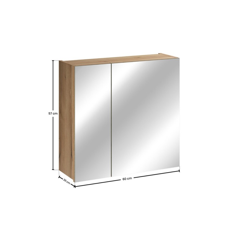 Dulap cu oglinda suspendat Nova Coast Evoke, MDF, PAL melaminat, stejar evoke, 2 usi, L.60 cm, COAST EVOKE UN 84-60-2D