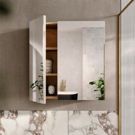 Dulap cu oglinda suspendat Nova Coast Evoke, MDF, PAL melaminat, stejar evoke, 2 usi, L.60 cm, COAST EVOKE UN 84-60-2D
