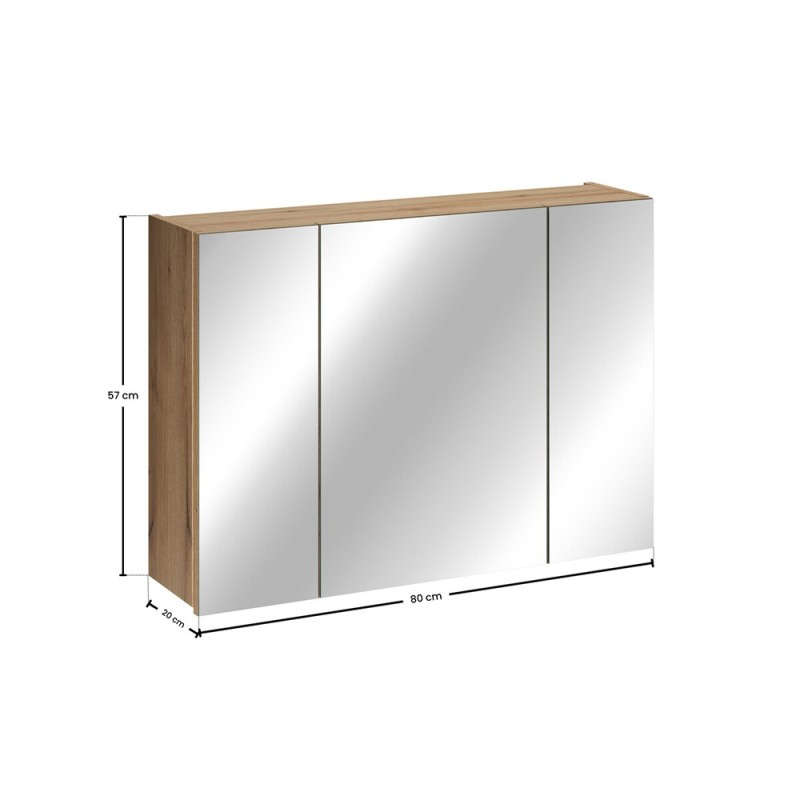 Dulap cu oglinda suspendat Nova Coast Evoke, MDF, PAL melaminat, stejar evoke, 3 usi, L.80 cm, COAST EVOKE UN 84-80-3D