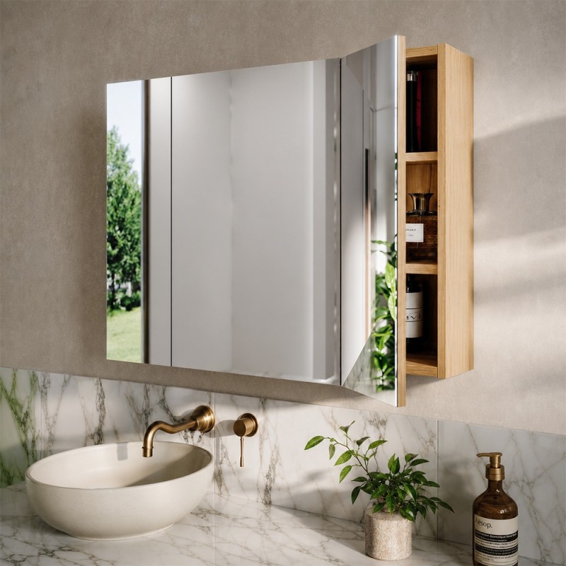 Dulap cu oglinda suspendat Nova Coast Evoke, MDF, PAL melaminat, stejar evoke, 3 usi, L.80 cm, COAST EVOKE UN 84-80-3D