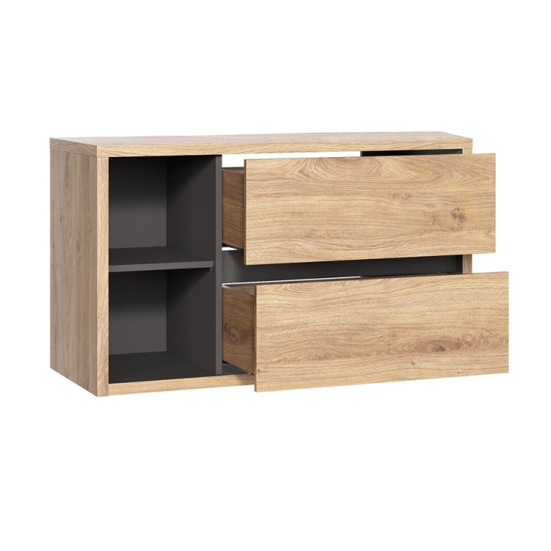 Dulap lavoar Devon, PAL melaminat, stejar shetland/grafit, 2 sertare, L.100 cm, DEVON 823 -100 CM FSC