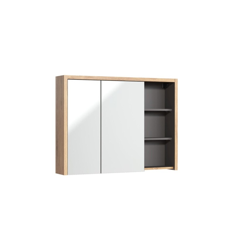 Dulap cu oglinda Devon, PAL melaminat, stejar shetland/grafit, 2 usi, L.100 cm, DEVON 846 -100 CM FSC