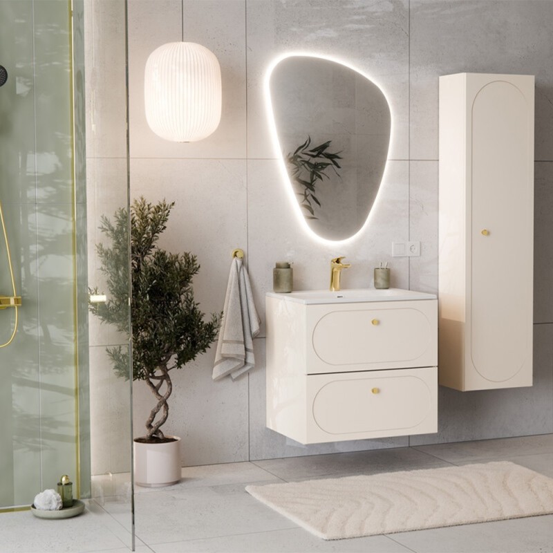 Dulap lavoar Donna Sand, MDF, PAL melaminat, bej nisipiu, 2 sertare, L.60 cm, DONNA SAND 82-60-46-2S