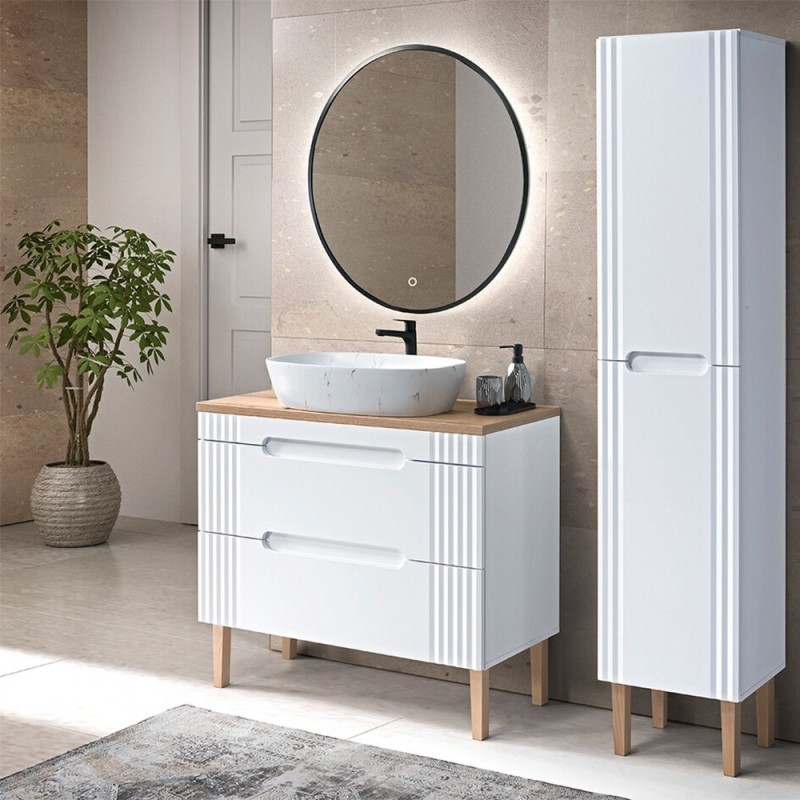 Dulap lavoar Fiji White, MDF, PAL melaminat, alb, 2 sertare, L.120 cm, FIJI WHITE 82-120-D-2S