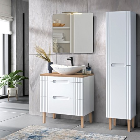 Dulap lavoar Fiji White, MDF, PAL melaminat, alb, 2 sertare, L.80 cm, FIJI WHITE 82-80-D-2S
