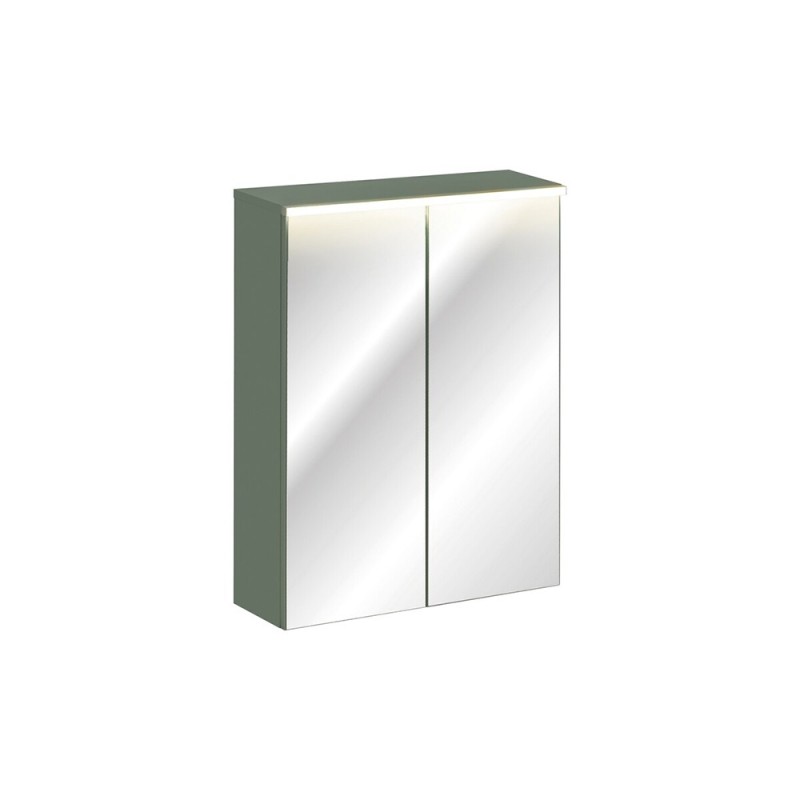 Dulap cu oglinda suspendat Sombra Green, iluminare LED, PAL melaminat, verde olive, sticla, 2 usi, L.60 cm, GREEN UN 84-60-2D