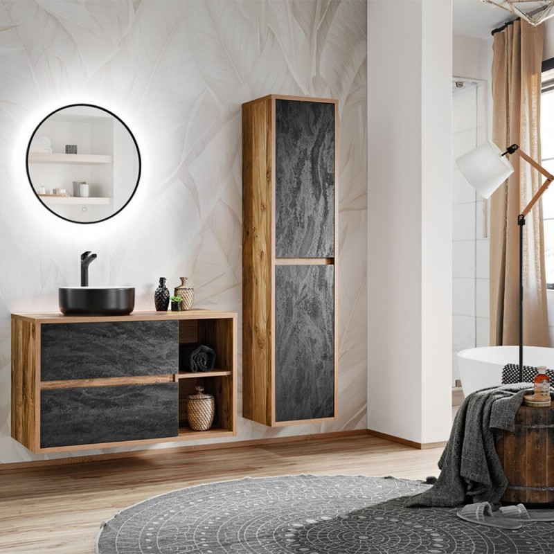 Dulap inalt Hampton, MDF, PAL melaminat, stejar, gri inchis, 2 usi, H.170 cm, HAMPTON CONCRETE 800-01 FSC