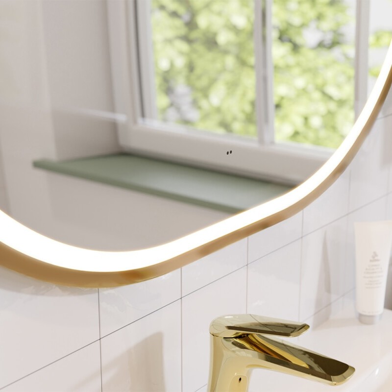 Oglinda de baie Comad Lustro Apollo, metal, sticla, aurie, LED, 30W, alb cald 3000K, IP44, LUSTRO APOLLO 2 900X700