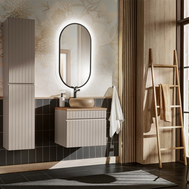 Oglinda Apollo, metal, neagra, LED, 8.6W, 594 lumeni, alb cald 3000K, H.90 cm, IP44, LUSTRO APOLLO BLACK