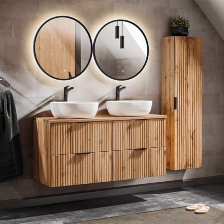 Oglinda baie Comad Luna, metal, neagra, LED, 7.1W, 459 lumeni, alb neutru 4000K, D.60 cm, IP44, LUSTRO LUNA 60