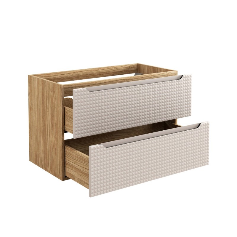 Dulap lavoar Luxor Beige, MDF, PAL melaminat, stejar uleiat/bej, 2 sertare, L.90 cm, LUXOR BEIGE 82-90-2S